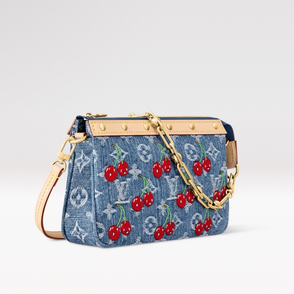 🍒 NEW Louis Vuitton x Takashi Murakami Cherry Denim Pochette Accessoires Cerises - Picture 7 of 12